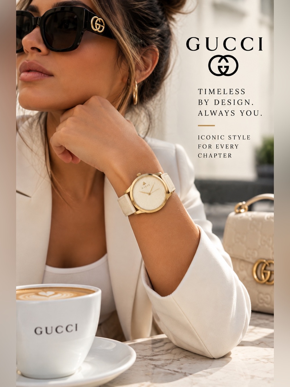 NWT Gucci Cream Leather Watch with Gold-Tone Case - Picture 2 of 9